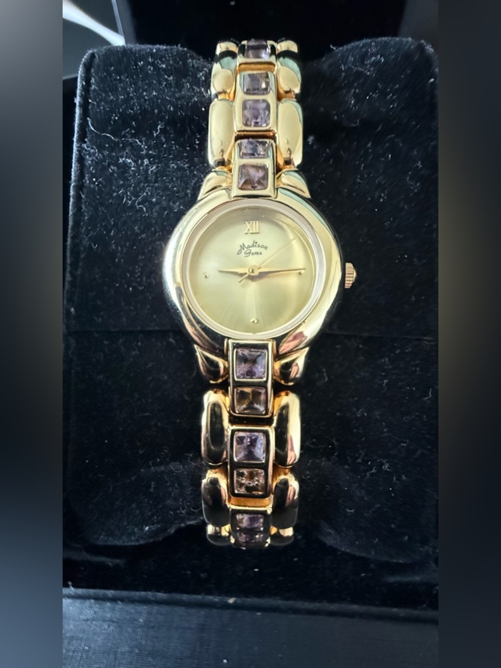 Gold-Tone Women's Bracelet Watch with Amethyst stones Madison Gems